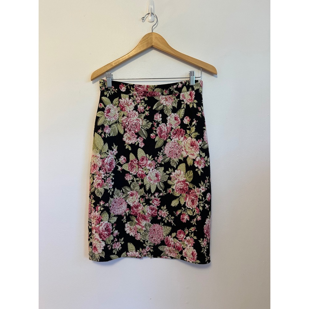 Maeve Anthropologie Black Pink Floral Tapestry Pencil Skirt | Size Small